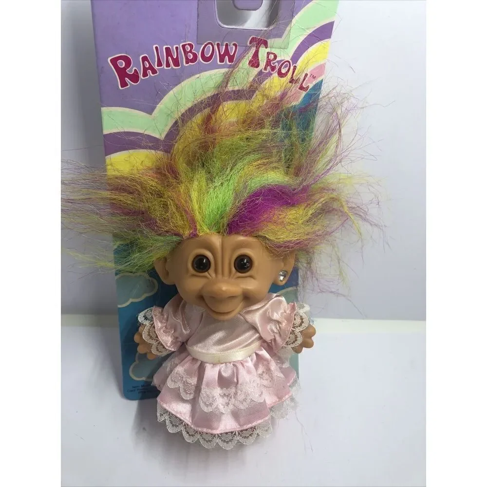 Vintage Bright of America Troll Doll Rainbow Hair Heart Earring